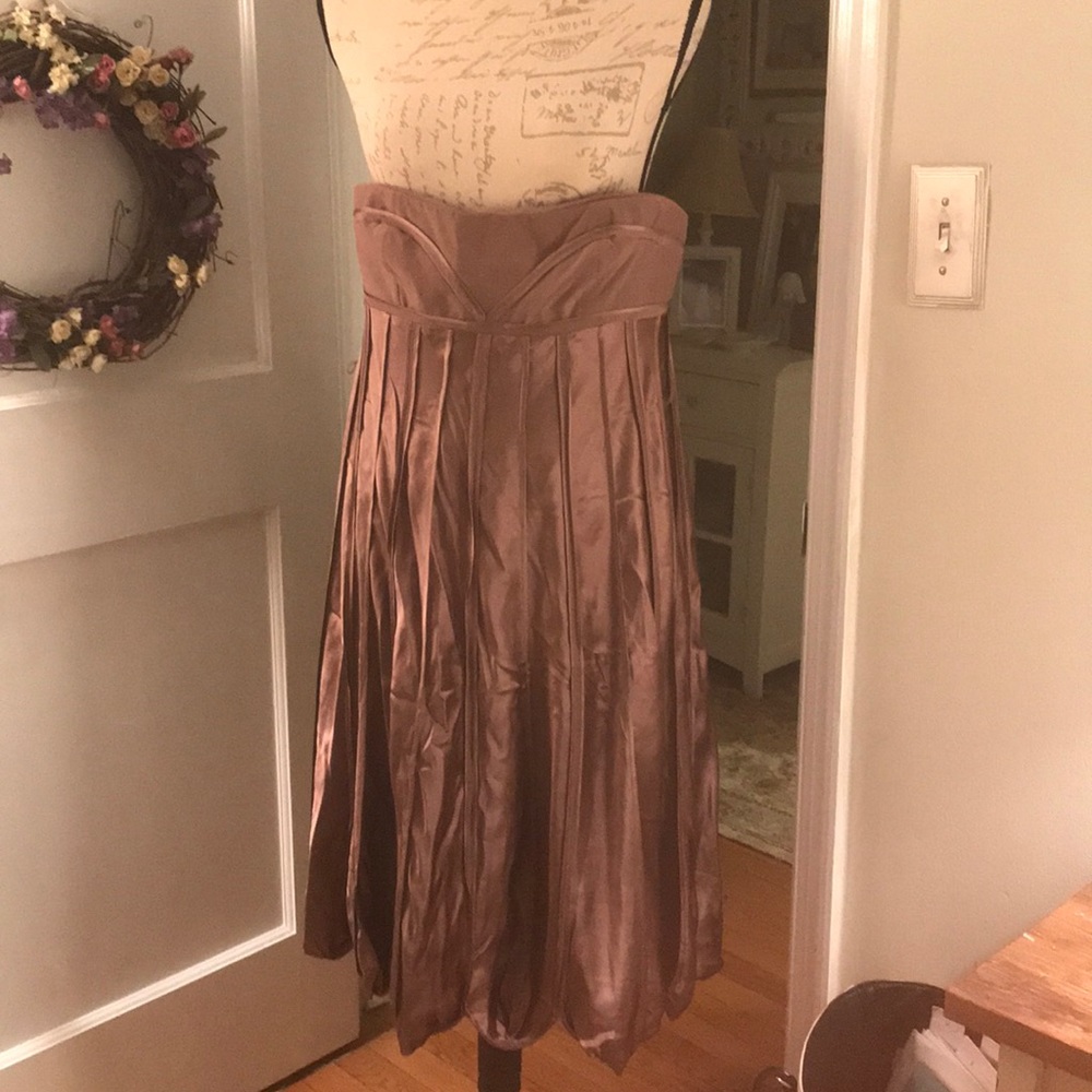 BCBG, strapless, plum, silky dress. Size 8.